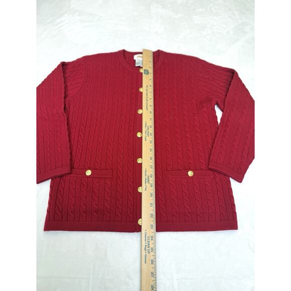 Talbots Cardigan Women’s Petites P Red Wool Cable Knit Gold Button Vintage - Picture 9 of 10